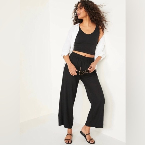 NWT! Women's Black High-Waisted Linen-Blend Wide-Leg Pants - Multiple Sizes - Picture 3 of 3